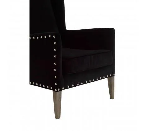 Black Fabric Townhouse Armchair Solid Oak Wood Legs