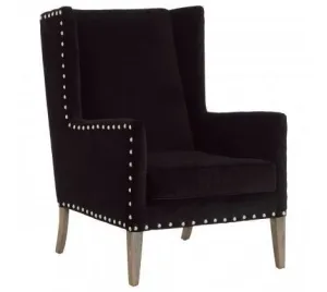 Black Fabric Townhouse Armchair Solid Oak Wood Legs