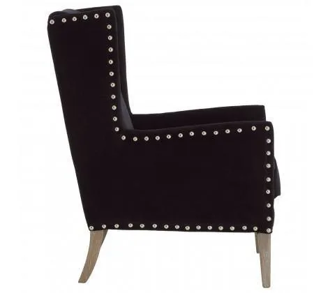 Black Fabric Townhouse Armchair Solid Oak Wood Legs