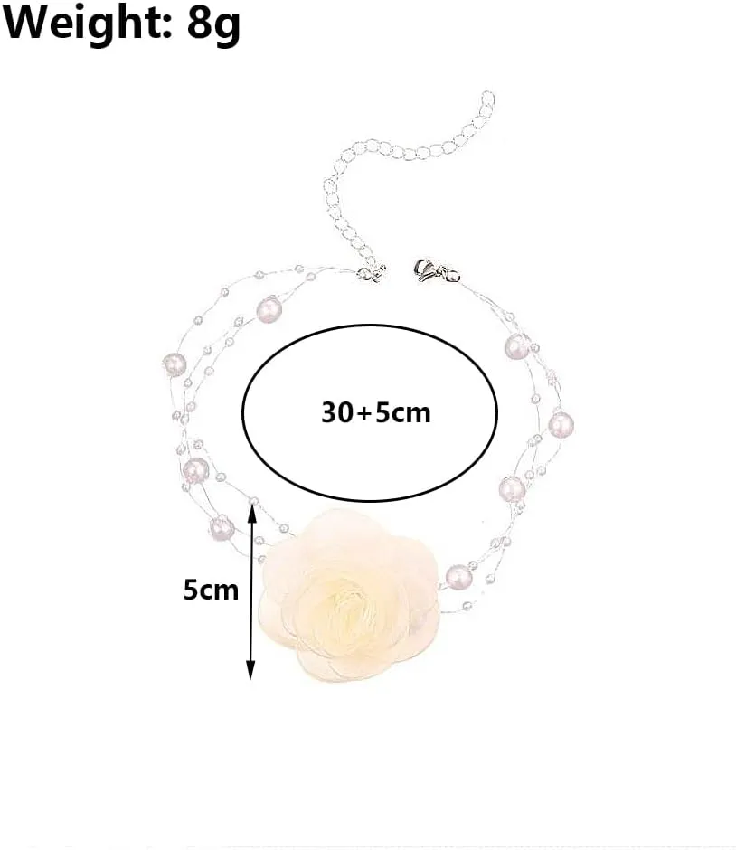 Black Flower Pearl Choker Necklace for Women,Trendy White Camellia Fairy Necklace for Bridal Bridesmaid,Dainty Pearl Chain Collar Necklaces