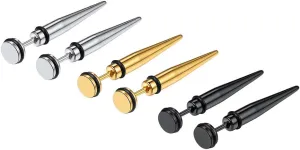 Black Gold Stainless Steel Earring Set for Men Women Goth Gothic Jewelry Punk Spiked Spike Earrings(with Box)