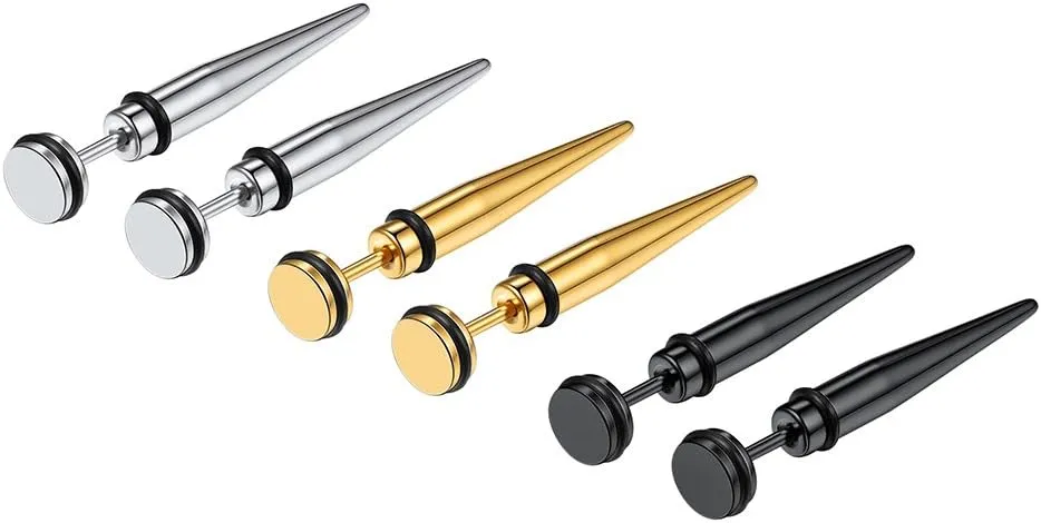 Black Gold Stainless Steel Earring Set for Men Women Goth Gothic Jewelry Punk Spiked Spike Earrings(with Box)