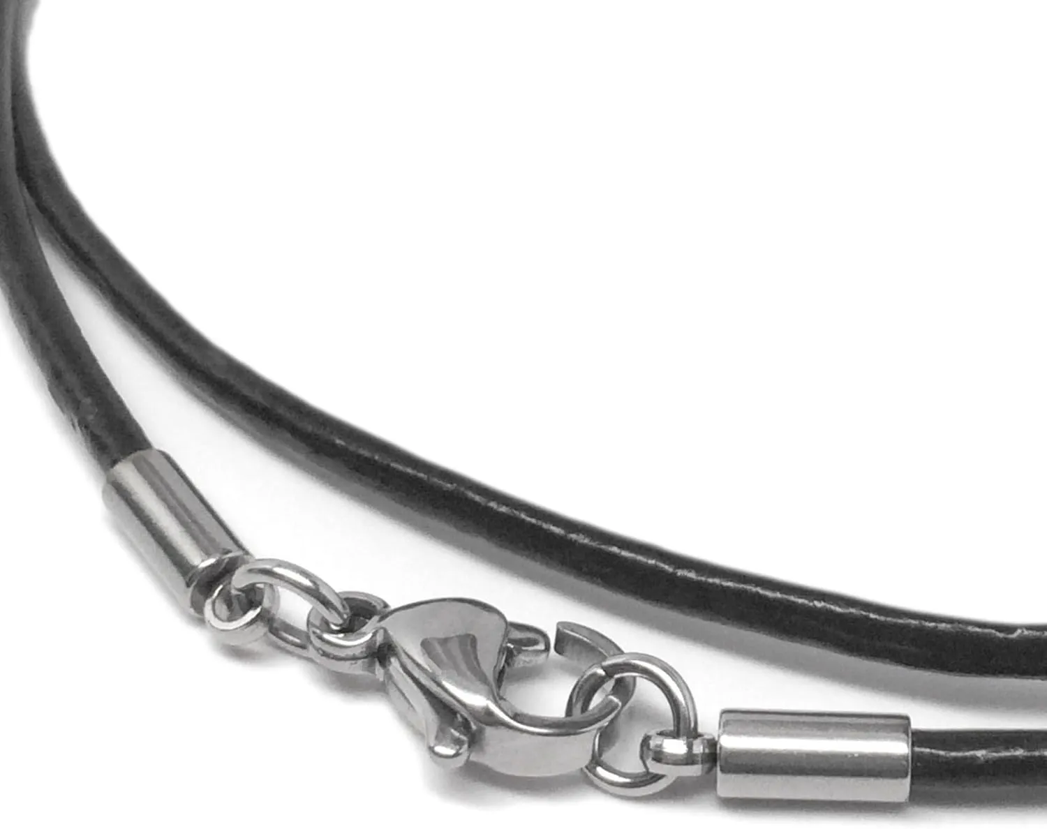 Black Leather Necklace (2mm) with Stainless Steel Clasps (14-30 Inch)
