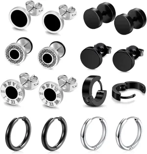 Black Men earrings stainless steel hypoallergenic small hoop earrings set surgical steel stud earrings for women sterling silver 8 Pairs