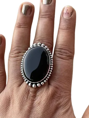 Black Onyx Gemstone, 925 Sterling Silver Rings, Wedding Rings, Engagement Rings, 18X25 MM Oval Gemstone Rings, Statement Ring For Women, Victorian Style, Handmade Boho Ring, Large Ring, Gift For Her