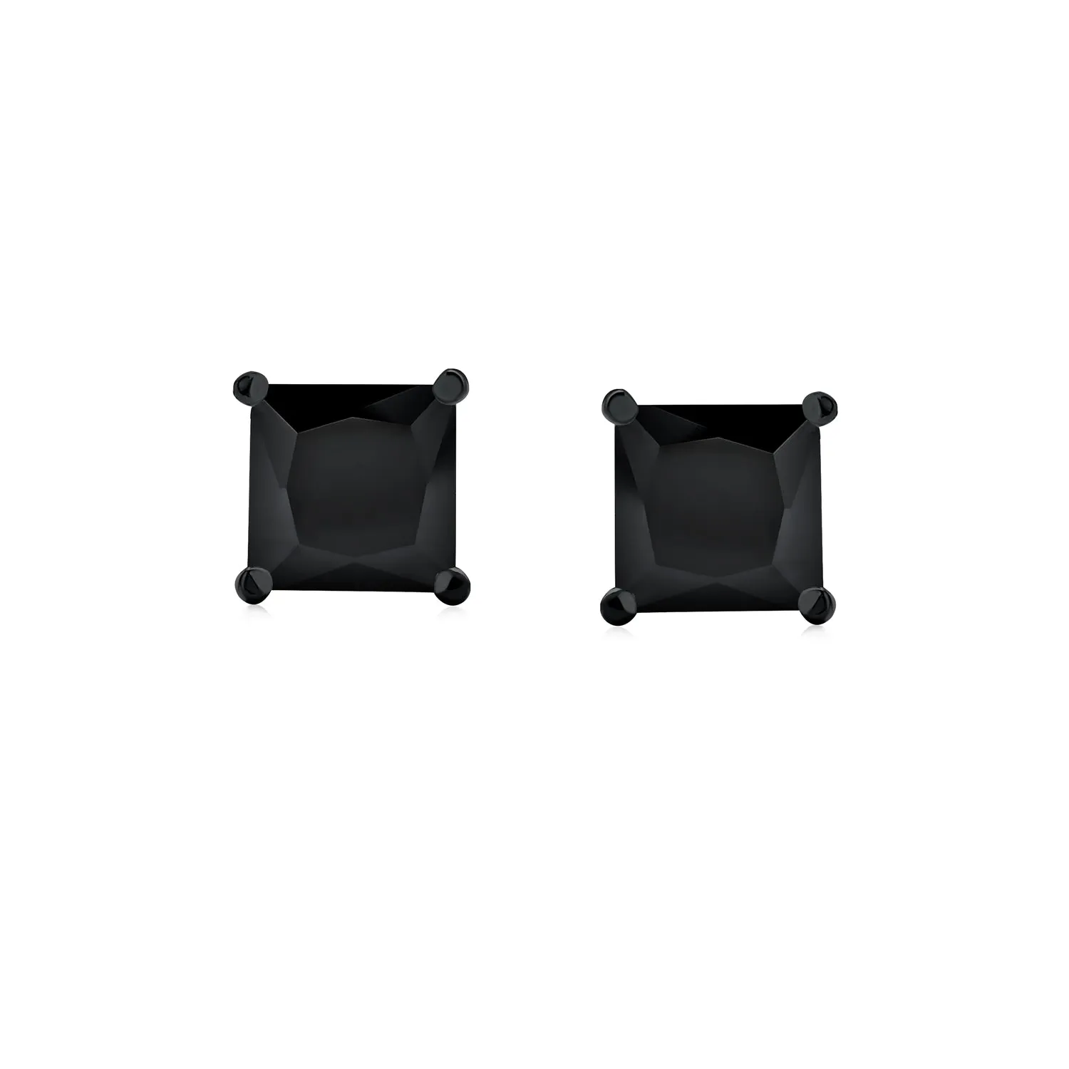 Black or Clear Square Princess CZ Stud Earrings for Men, Screw Back, 5-9 MM