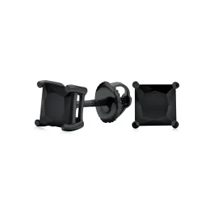 Black or Clear Square Princess CZ Stud Earrings for Men, Screw Back, 5-9 MM