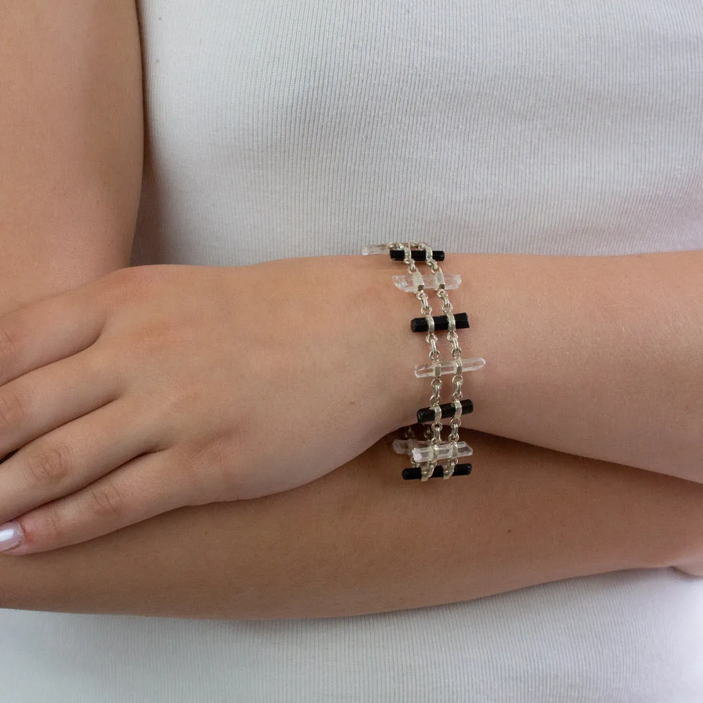 Black Tourmaline and Clear Quartz Bracelet