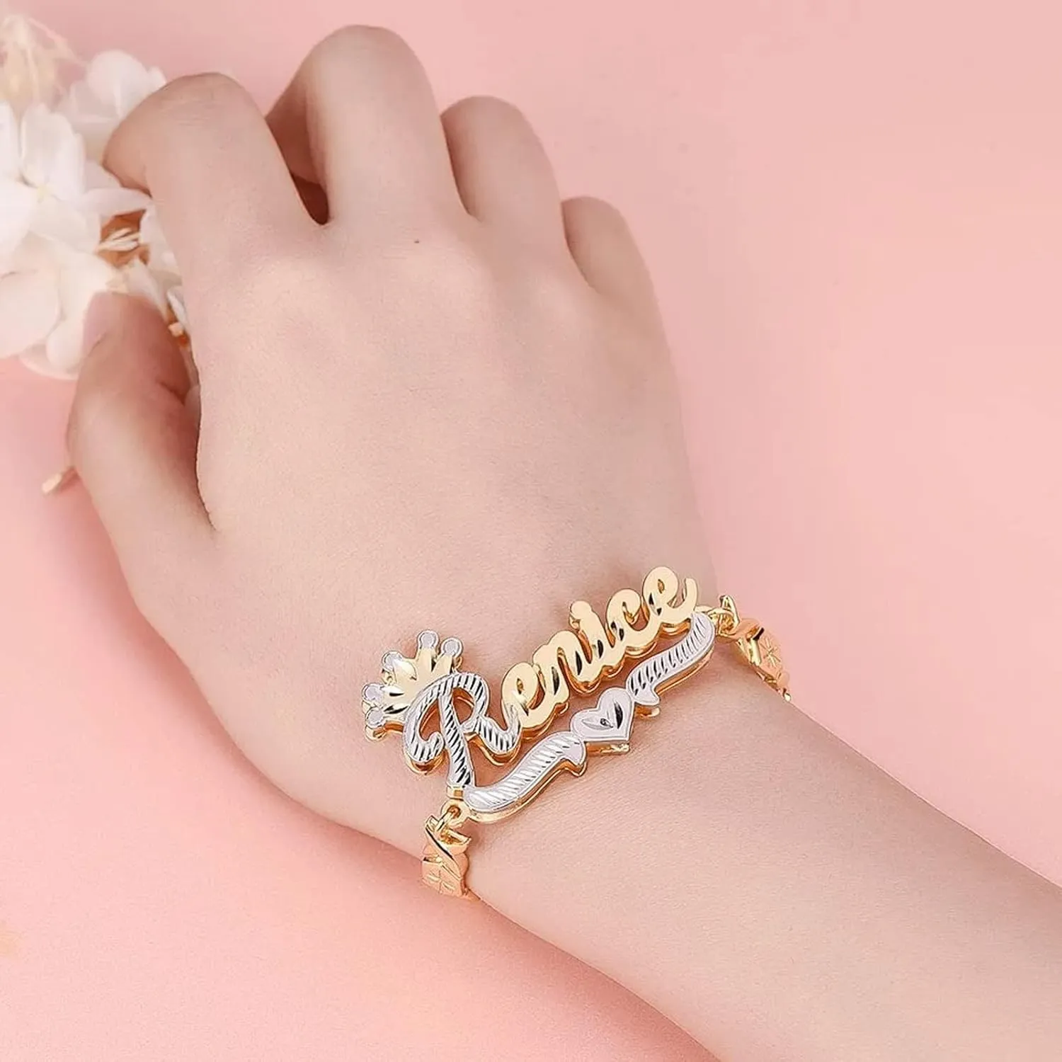 BlingSparkle Double Plated Nameplate Name Necklace Custom Heart Necklace Personalized Two Tone Gold and Silver Custom Name Necklace for Women Teen Girls Jewelry Gift