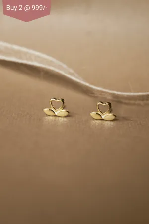 Blooming Heart Gold Plated Mini Sterling Silver Stud Earrings