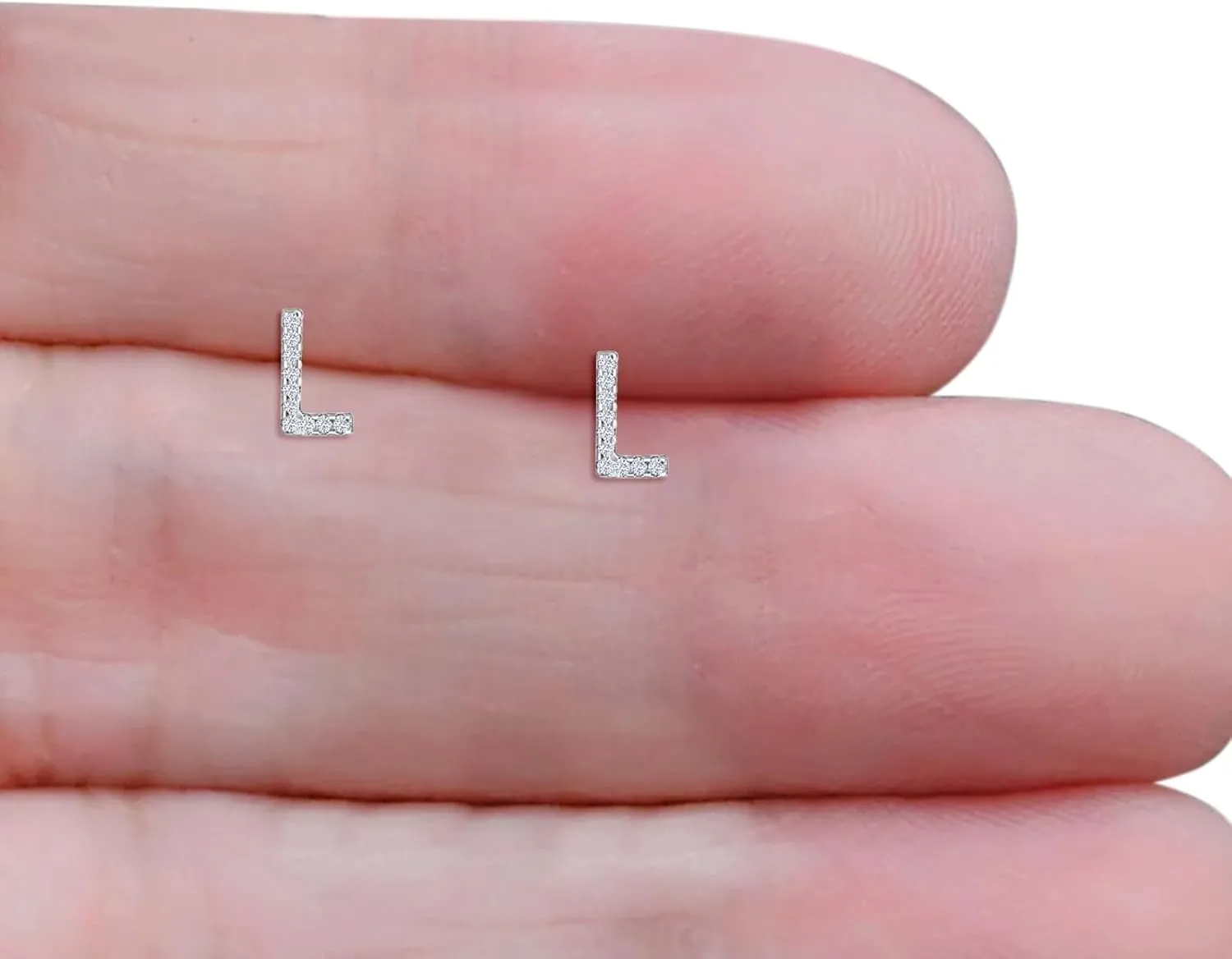 Blue Apple Co. Minimalist 6.5mm Initial Earring Round Cubic Zirconia Classic Style Initial Letter L Stud Earrings For Women Butterfly Push Back 925 Sterling Silver Gift For Her