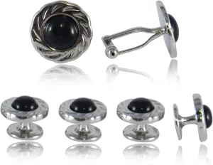Blue Wedding Cufflinks and Studs Tuxedo Formal Set with Travel Presentation Gift Box for Groom Groomsmen Wedding Party Tux Shirts Business Wedding