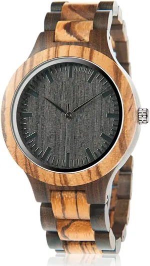 BOBO BIRD Men's Zebra Wood Watch Analog Quartz Lightweight Handmade Wooden Sports Casual Watches