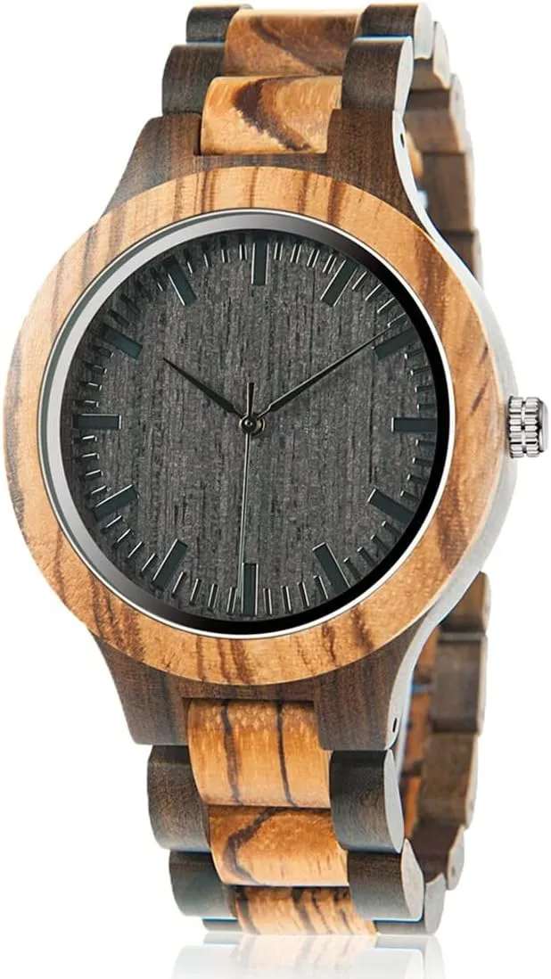 BOBO BIRD Men's Zebra Wood Watch Analog Quartz Lightweight Handmade Wooden Sports Casual Watches