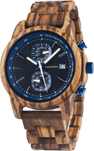 BOBO BIRD Wooden Watch for Men Women Ultra-Light 50g Luminous Hands Chronograph Date Casual Business Gift