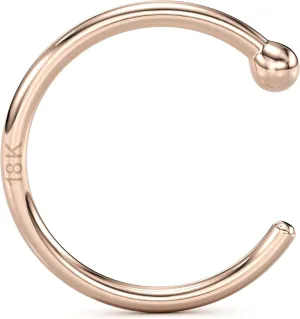 Body Candy 18k Solid Rose Gold Nose Hoop Nose Ring, Real Gold Hypoallergenic Nose Piercing Jewelry - Handmade in USA by Master Jeweler, 20 Gauge 5/16"