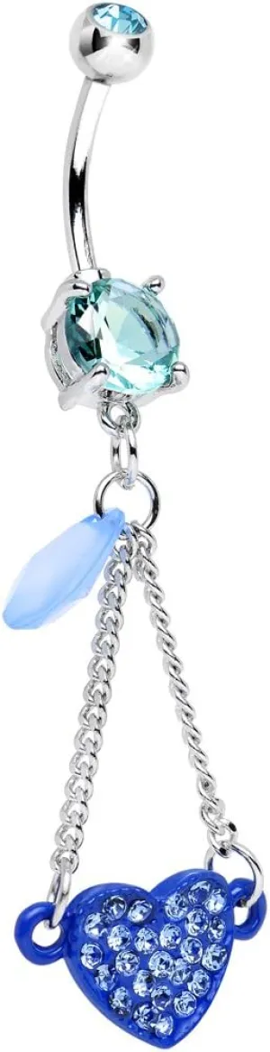 Body Candy Brilliant Blue Double Sparkling Trapeze Swing Blue Heart Dangle Belly Ring