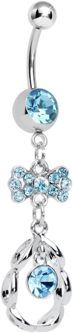 Body Candy Brilliant Blue Drop in a Drop and Sparkling Bow Dangle Belly Ring