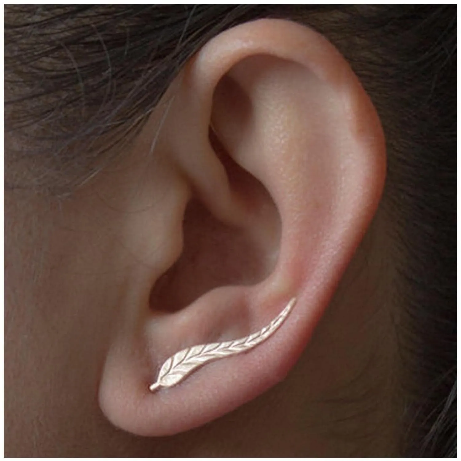 Bohemia Gold Leaf Climber Crawler Earrings - Tiny Studs, Minimalist Ear Crawler for Women