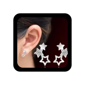Bohemia Star Climber Crawler Earrings Silver Crystal Star Ear Climber Earrings Cluster Star Studs Earring Festival Earrings Jewelry