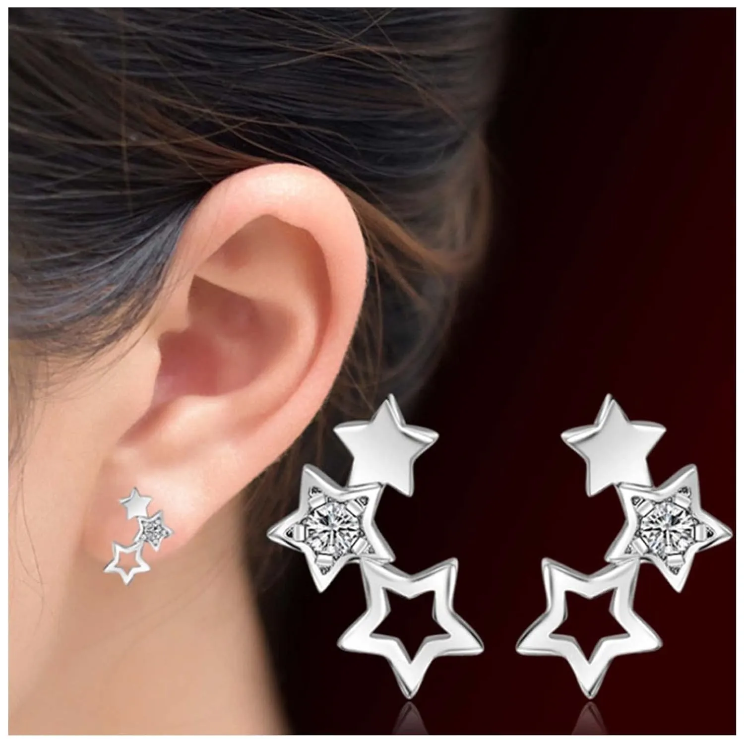 Bohemia Star Climber Crawler Earrings Silver Crystal Star Ear Climber Earrings Cluster Star Studs Earring Festival Earrings Jewelry