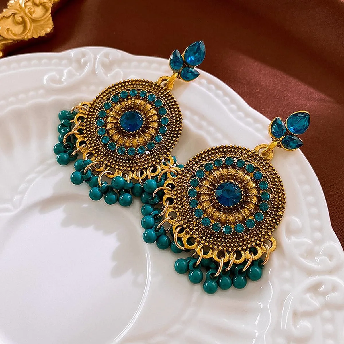 Boho Indian Bell Dangle Drop Studs Earrings for Women Vintage Ethnic Chandelier Teardrop Hollow Earrings Traditional Earring Jewelry Statement