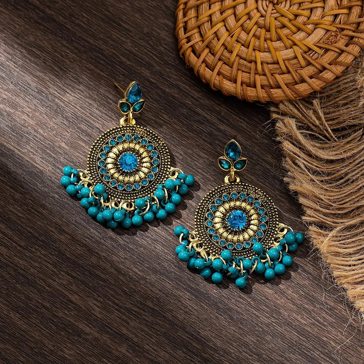 Boho Indian Bell Dangle Drop Studs Earrings for Women Vintage Ethnic Chandelier Teardrop Hollow Earrings Traditional Earring Jewelry Statement