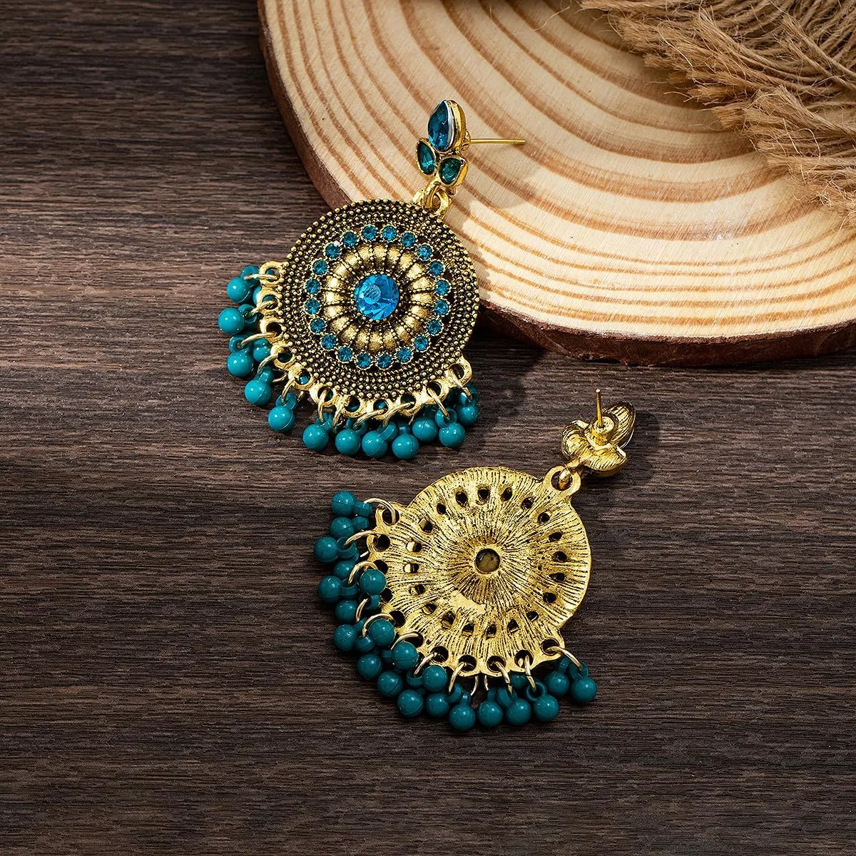 Boho Indian Bell Dangle Drop Studs Earrings for Women Vintage Ethnic Chandelier Teardrop Hollow Earrings Traditional Earring Jewelry Statement