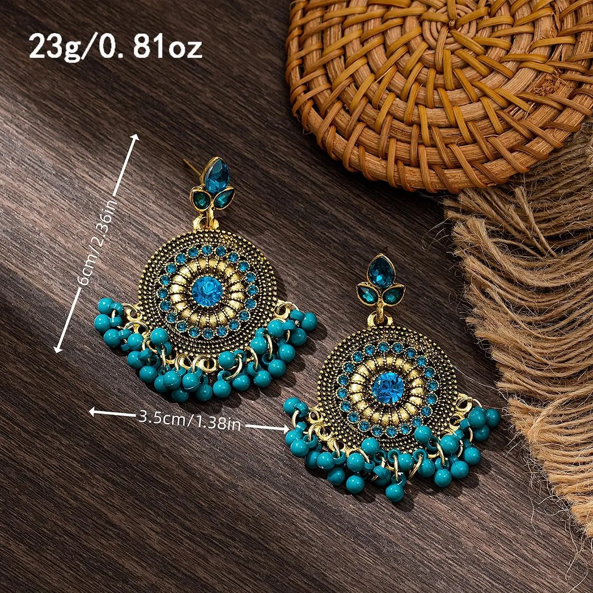 Boho Indian Bell Dangle Drop Studs Earrings for Women Vintage Ethnic Chandelier Teardrop Hollow Earrings Traditional Earring Jewelry Statement