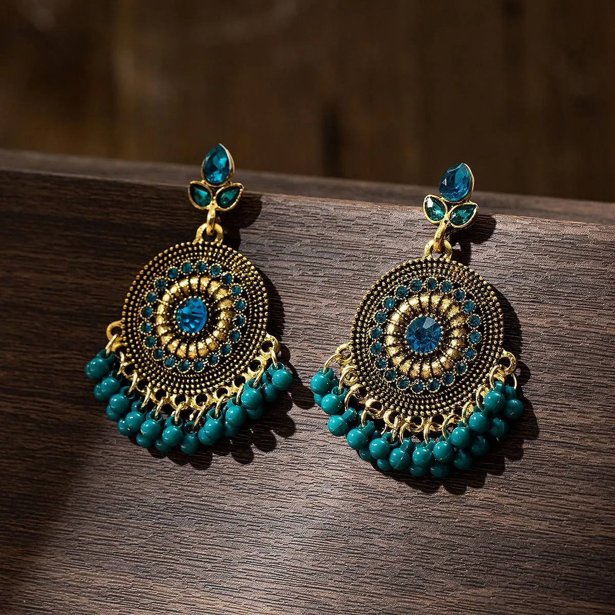 Boho Indian Bell Dangle Drop Studs Earrings for Women Vintage Ethnic Chandelier Teardrop Hollow Earrings Traditional Earring Jewelry Statement