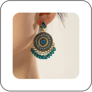 Boho Indian Bell Dangle Drop Studs Earrings for Women Vintage Ethnic Chandelier Teardrop Hollow Earrings Traditional Earring Jewelry Statement