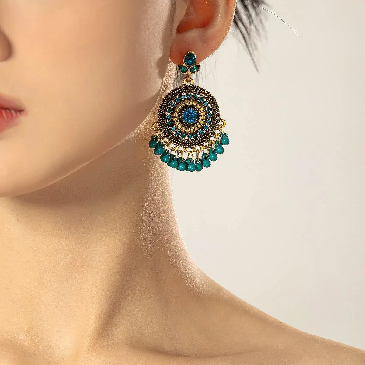 Boho Indian Bell Dangle Drop Studs Earrings for Women Vintage Ethnic Chandelier Teardrop Hollow Earrings Traditional Earring Jewelry Statement