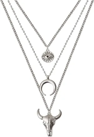 Boho Layered Necklaces for Women Cowgirl Necklaces for Women Western Necklaces for Women Evil Eye Moon Bull Head Necklace Western Jewelry Cowgirl Jewelry for Women Cowgirl Accessories for Women