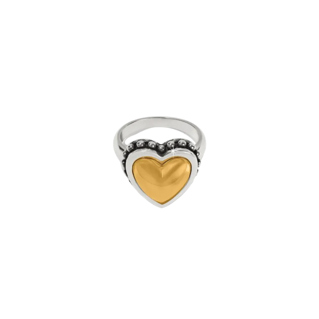 Brighton Women's Pretty Tough Bold Heart Two Tone Silver Gold Ring