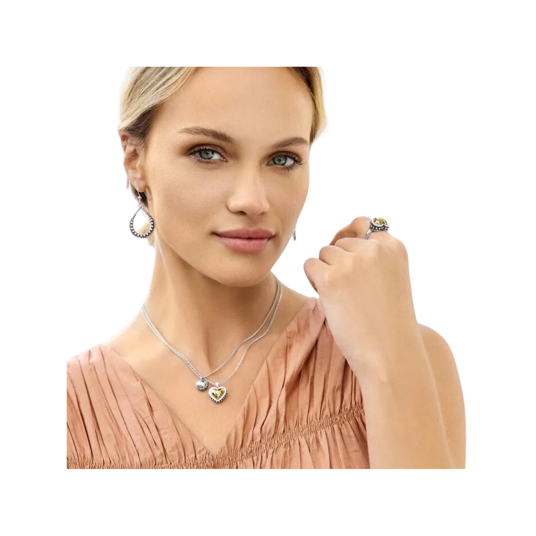 Brighton Women's Pretty Tough Bold Heart Two Tone Silver Gold Ring
