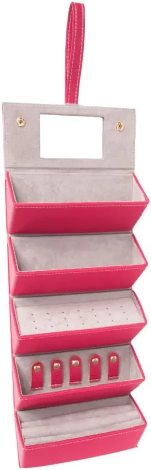 Brouk & Co Leah 5 Eyewear & Jewelry Case - Pebbled Vegan Leather, Foldable Case, Snap Closure, Hanging Loop, Interior Mirror, 5 Compartments: Sunglasses and Jewelry (Fuchsia)