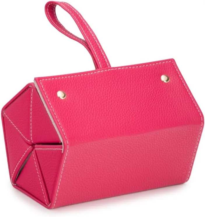 Brouk & Co Leah 5 Eyewear & Jewelry Case - Pebbled Vegan Leather, Foldable Case, Snap Closure, Hanging Loop, Interior Mirror, 5 Compartments: Sunglasses and Jewelry (Fuchsia)