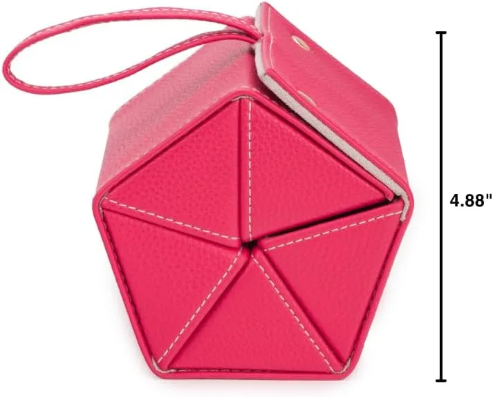 Brouk & Co Leah 5 Eyewear & Jewelry Case - Pebbled Vegan Leather, Foldable Case, Snap Closure, Hanging Loop, Interior Mirror, 5 Compartments: Sunglasses and Jewelry (Fuchsia)