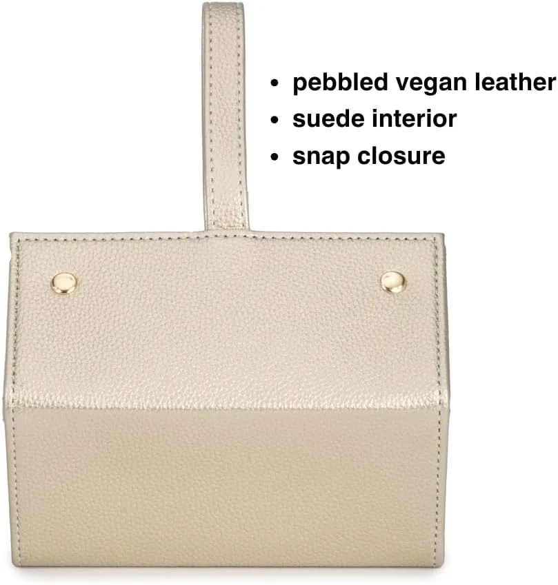 Brouk & Co Leah 5 Eyewear & Jewelry Case - Pebbled Vegan Leather, Foldable Case, Snap Closure, Hanging Loop, Interior Mirror, 5 Compartments: Sunglasses and Jewelry (Gold)