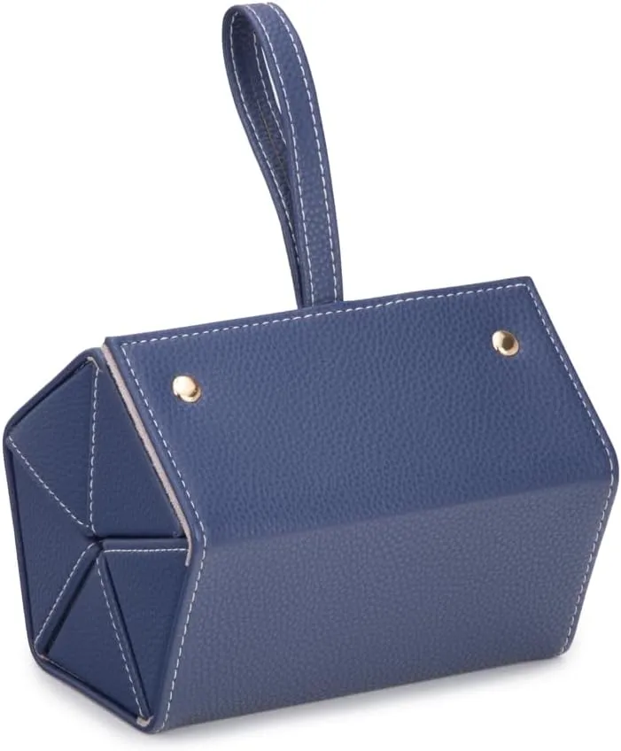 Brouk & Co Leah 5 Eyewear & Jewelry Case - Pebbled Vegan Leather, Foldable Case, Snap Closure, Hanging Loop, Interior Mirror, 5 Compartments: Sunglasses and Jewelry (Navy)