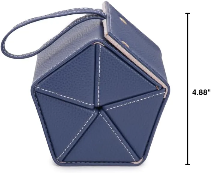 Brouk & Co Leah 5 Eyewear & Jewelry Case - Pebbled Vegan Leather, Foldable Case, Snap Closure, Hanging Loop, Interior Mirror, 5 Compartments: Sunglasses and Jewelry (Navy)