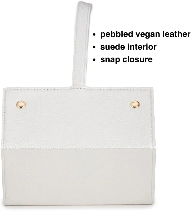 Brouk & Co Leah 5 Eyewear & Jewelry Case - Pebbled Vegan Leather, Foldable Case, Snap Closure, Hanging Loop, Interior Mirror, 5 Compartments: Sunglasses and Jewelry (Pearl White)