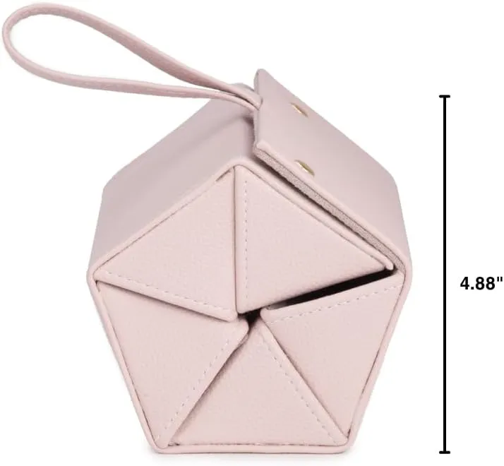Brouk & Co Leah 5 Eyewear & Jewelry Case - Pebbled Vegan Leather, Foldable Case, Snap Closure, Hanging Loop, Interior Mirror, 5 Compartments: Sunglasses and Jewelry (Pink)
