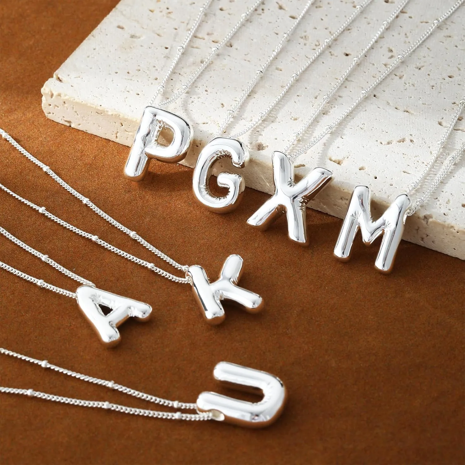 Bubble Letter Necklace Silver For Women,Sterling Silver Plated Balloon Initial Bubble Letter Pendant Necklace,Dainty Charm Chunky Initial Necklaces For Women,Custom Name Necklace Jewelry Gift