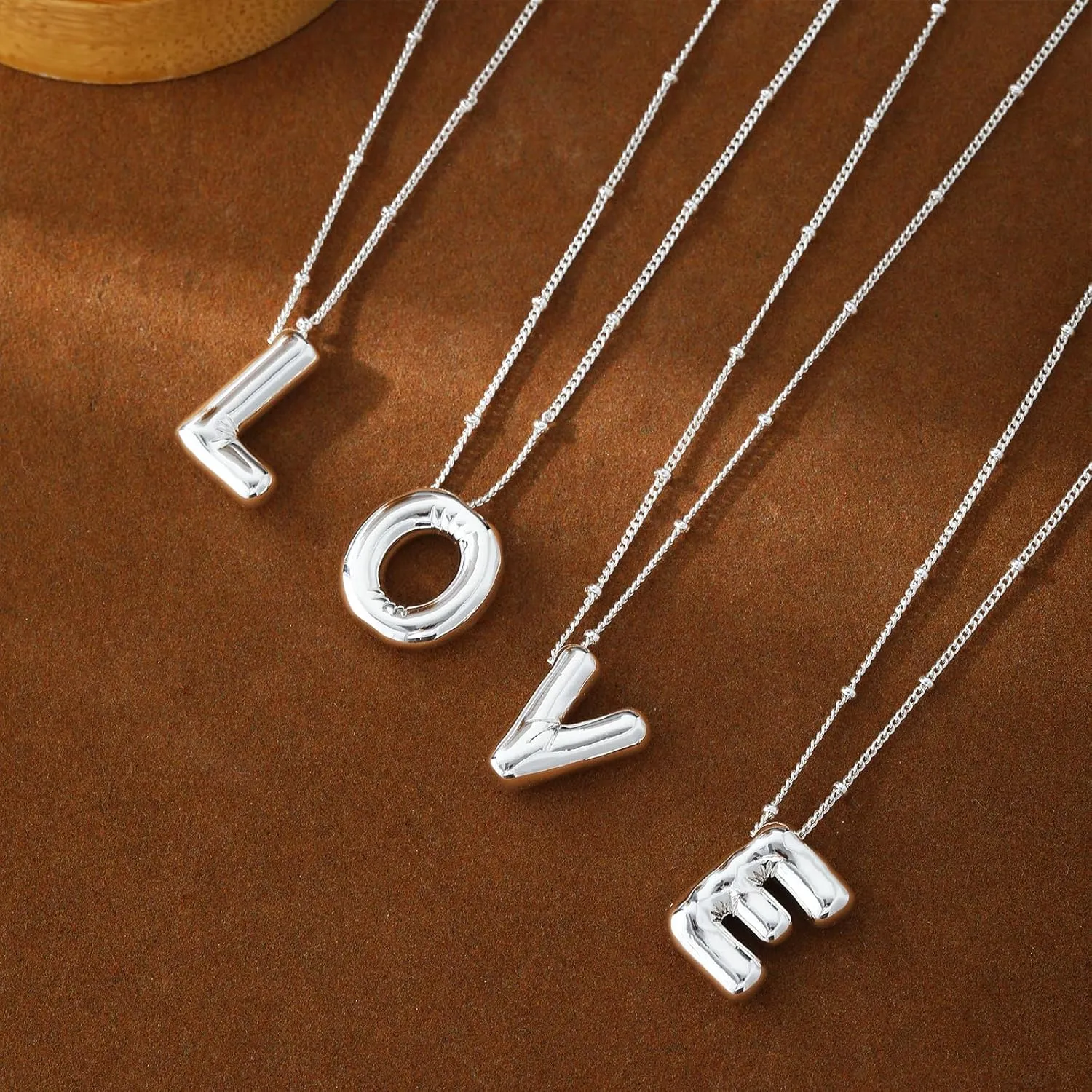 Bubble Letter Necklace Silver For Women,Sterling Silver Plated Balloon Initial Bubble Letter Pendant Necklace,Dainty Charm Chunky Initial Necklaces For Women,Custom Name Necklace Jewelry Gift