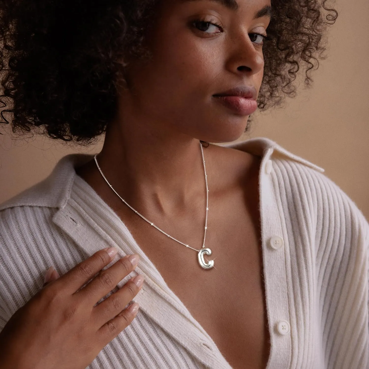 Bubble Letter Necklace Silver For Women,Sterling Silver Plated Balloon Initial Bubble Letter Pendant Necklace,Dainty Charm Chunky Initial Necklaces For Women,Custom Name Necklace Jewelry Gift