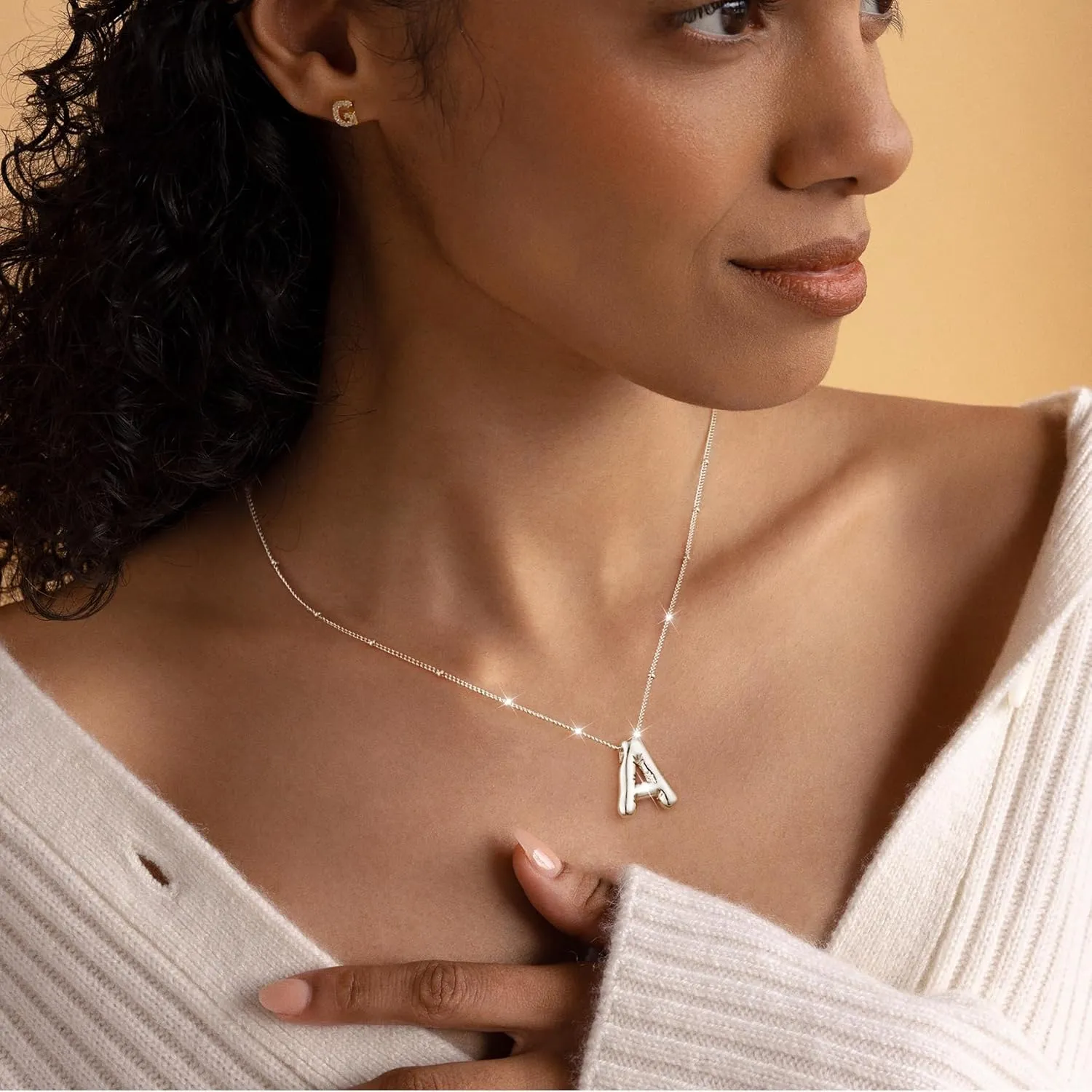 Bubble Letter Necklace Silver For Women,Sterling Silver Plated Balloon Initial Bubble Letter Pendant Necklace,Dainty Charm Chunky Initial Necklaces For Women,Custom Name Necklace Jewelry Gift