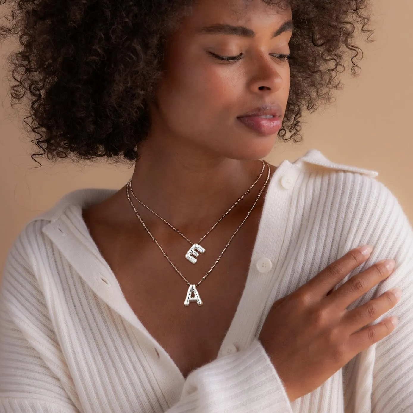 Bubble Letter Necklace Silver For Women,Sterling Silver Plated Balloon Initial Bubble Letter Pendant Necklace,Dainty Charm Chunky Initial Necklaces For Women,Custom Name Necklace Jewelry Gift