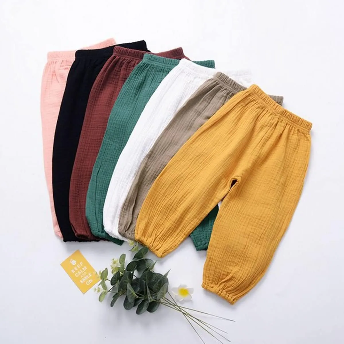 BULINGNA Toddler Kids Baby Boy Girl Cotton Linen Elastic Basic Harem Long Pants Bloomers Casual Joggers