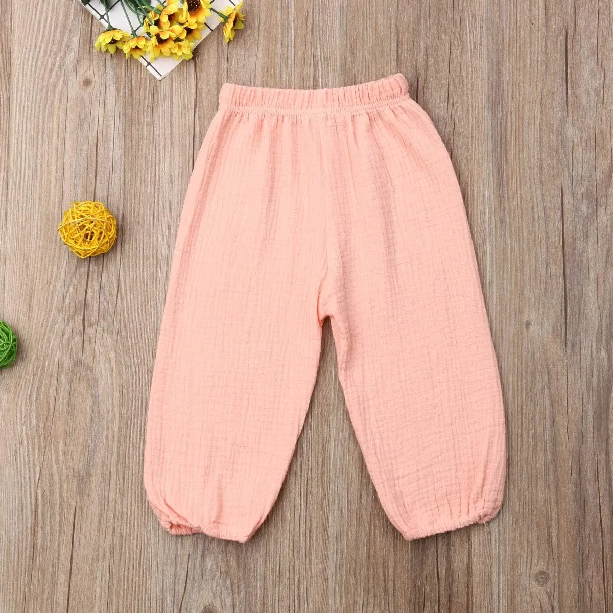 BULINGNA Toddler Kids Baby Boy Girl Cotton Linen Elastic Basic Harem Long Pants Bloomers Casual Joggers